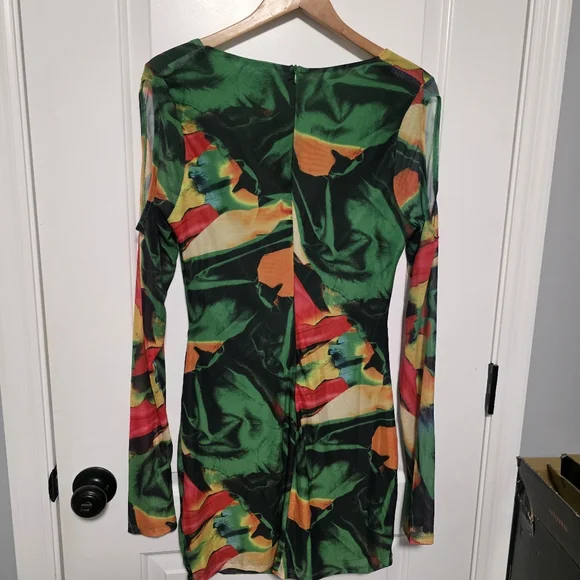 Fashion Nova Lanie Mesh Mini Dress Green Combo XL - Picture 5 of 5